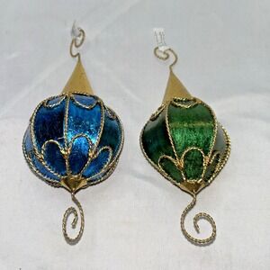 2-Department 56 lantern-style Large Ornament Gold‎ Filigree Scroll Blue/Green